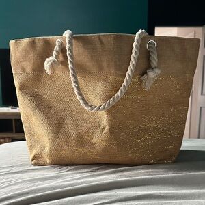 Gold Tote Bag with Rope Handles